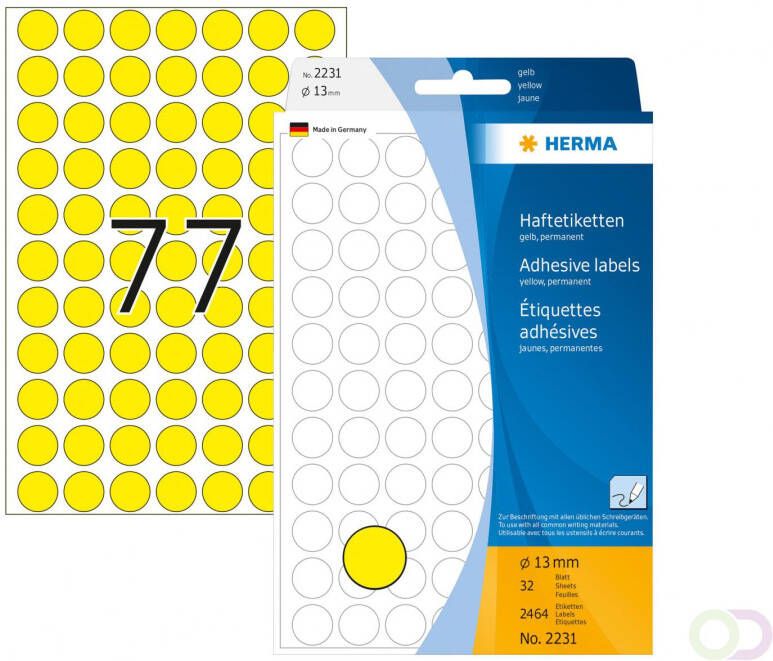 Herma Multipurpose-etiketten Ã 13 mm rond geel permanent hechtend om met de hand t